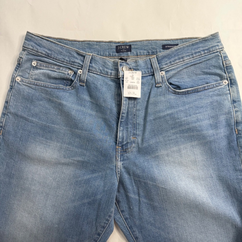 J.Crew Flex Straight Jeans Mens 34x34 Light Blue Whiskerind Fade Stretch Denim